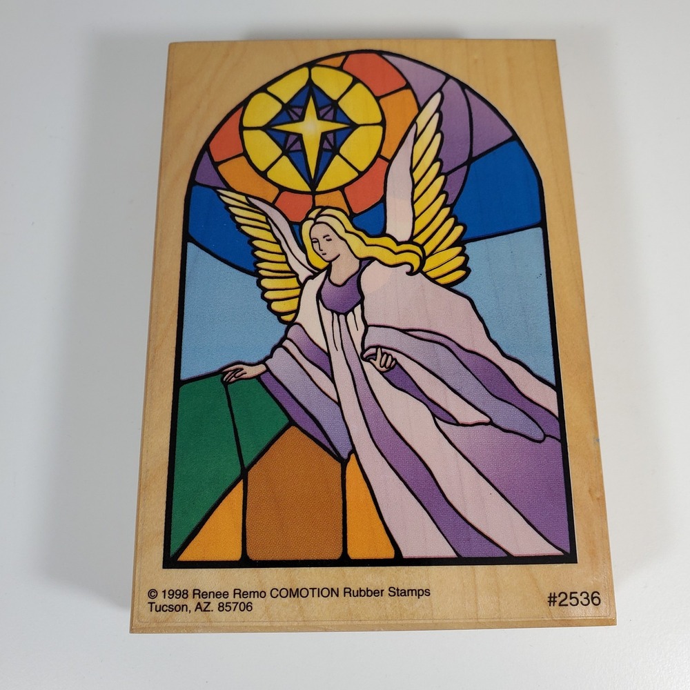 Comotion Stained Glass Angel Rubber Stamp 1998  3.75 x 5.5 Renee Remo Unused VTG